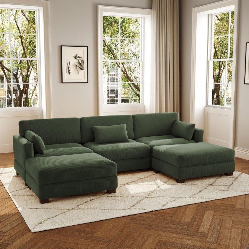 Kadife Kumaş Modüler Ayarlanabilir Başlıklı Puflu U Köşe Koltuk - 313x173 cm - 258943