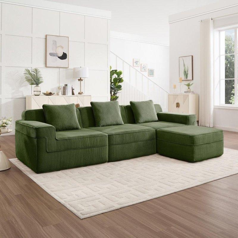 Kadife Kumaş Modüler Puflu Derin Oturumlu Köşe Koltuk - 298x182 cm - 256530
