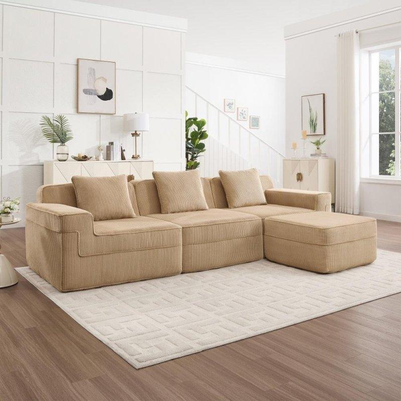 Kadife Kumaş Modüler Puflu Derin Oturumlu Köşe Koltuk - 298x182 cm - 256530 Kadife Kumaş Modüler Puflu Derin Oturumlu Köşe Koltuk - 298x182 cm - 256530