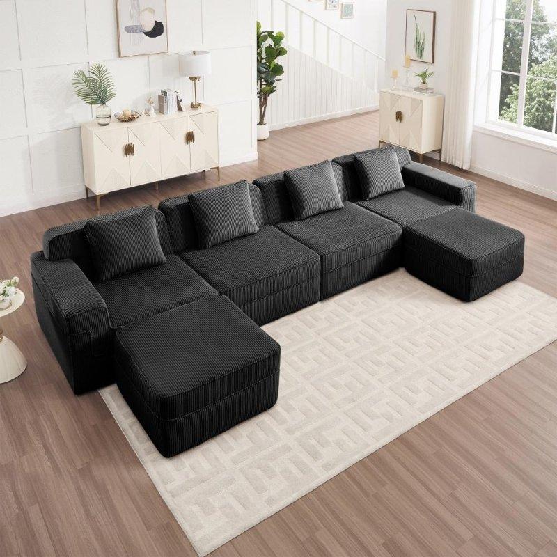 Kadife Kumaş Modüler Puflu Yönü Değiştirilebilir U Köşe Koltuk Takımı - 390 cm - 256534