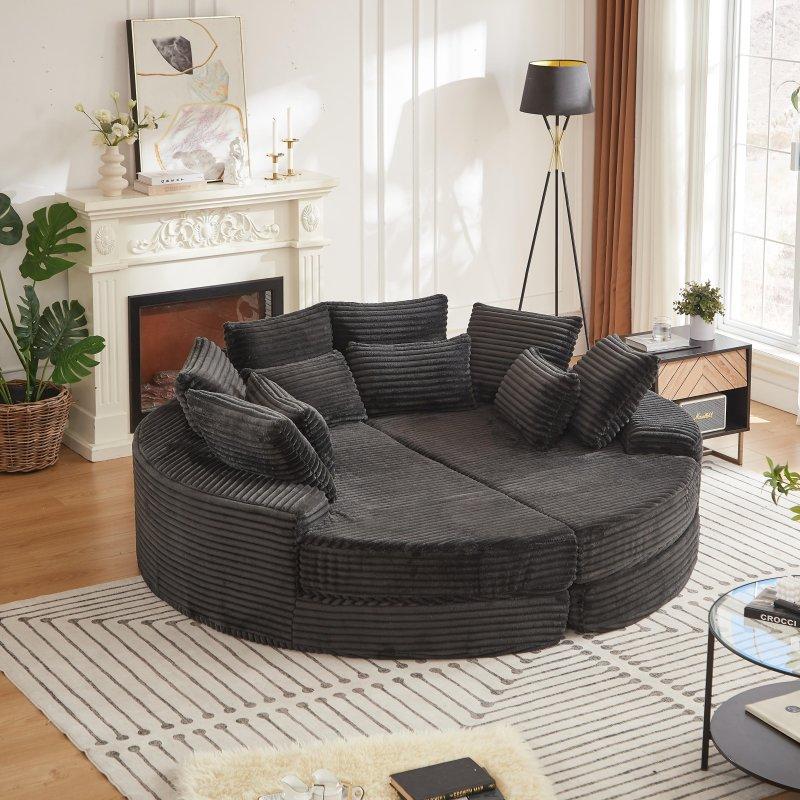 Kadife Kumaş Modüler Yuvarlak Boyun Yastıklı Bohem Koltuk - 200 cm - 291063