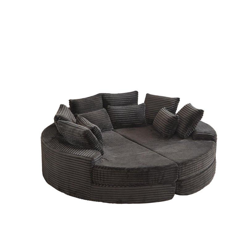 Kadife Kumaş Modüler Yuvarlak Boyun Yastıklı Bohem Koltuk - 200 cm - 291063
