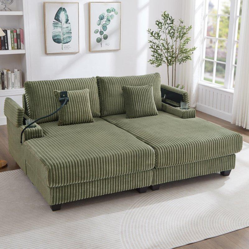 Kadife Kumaş Şezlonglu ve Bardaklıklı Ayarlanabilir Bohem Koltuk - 192 cm - 290747