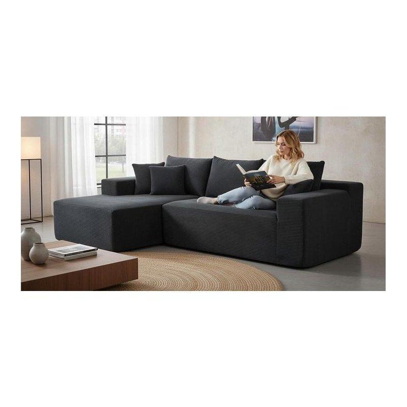 Kadife Kumaş Yataklı Modüler 5 Kırlentli Köşe Koltuk - 245x155 cm - 258770