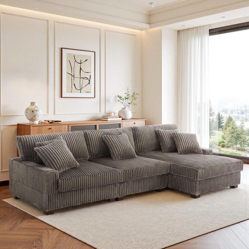 Kadife Kumaşlı Ahşap İskeletli Modüler Yataklı Köşe Koltuk - 301x159 cm - 258700