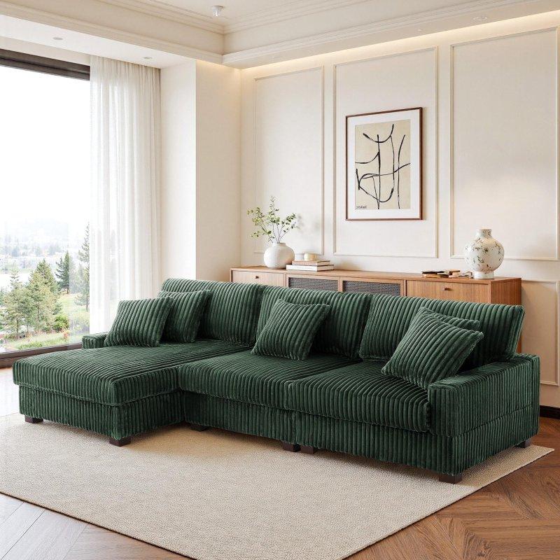 Kadife Kumaşlı Ahşap İskeletli Modüler Yataklı Köşe Koltuk - 301x159 cm - 258700