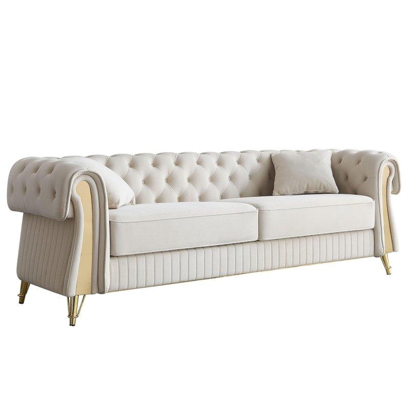 Kadife Masif Ahşap Kapitoneli Gold Detaylı Bohem Koltuk - 227x86x75 cm - 279262