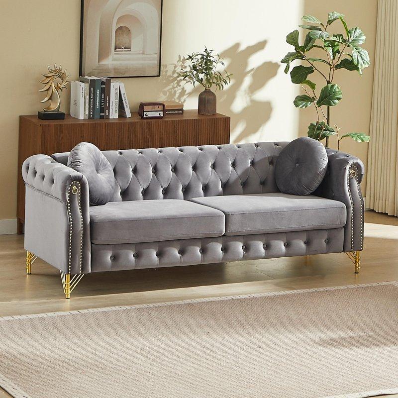 Kadife Masif Ahşap Kapitoneli Modüler Bohem Koltuk - 209 cm - 288903