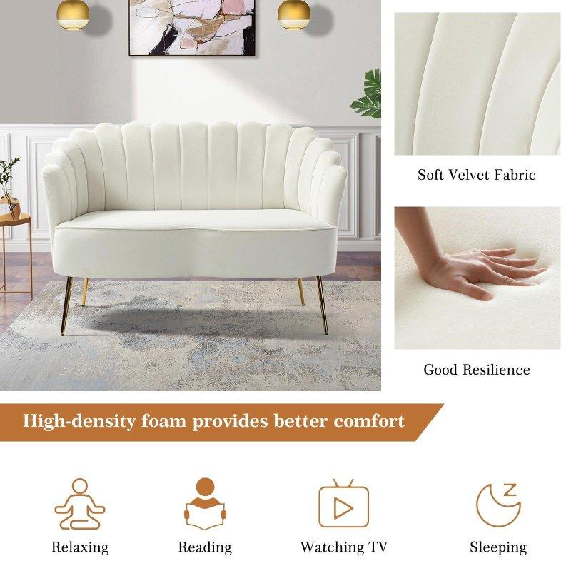Kadife Metal Ayaklı Çiçek Şeklinde Kapitoneli İkili Bohem Koltuk - 128 cm - 284285