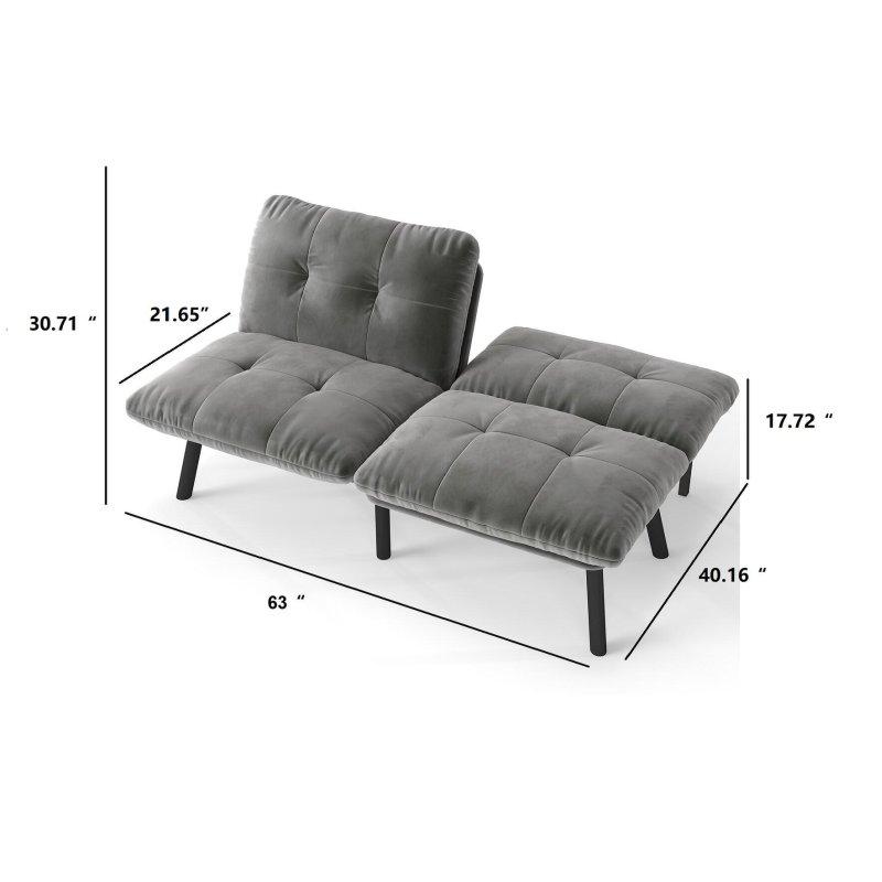 Kadife Metal Ayarlanabilir Sırtlı Yataklı İki Kişilik Bohem Koltuk - 160x81x78 cm - 288049