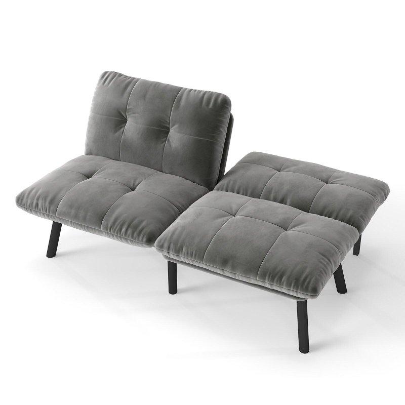 Kadife Metal Ayarlanabilir Sırtlı Yataklı İki Kişilik Bohem Koltuk - 160x81x78 cm - 288049