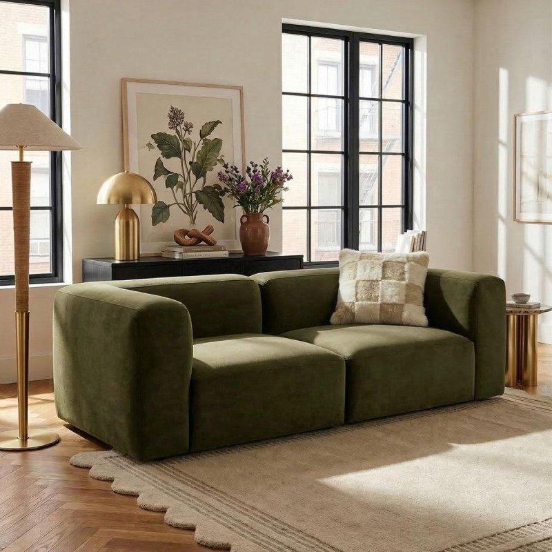 Kadife Modüler 2 Parçalı Alçak Profilli Köşe Koltuk - 186 cm - 258444