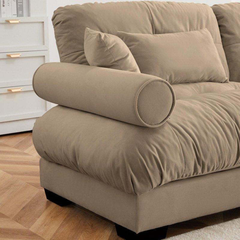 Kadife Modüler Hareketli Puflu Silindir Kollu Köşe Koltuk - 331 cm - 257000