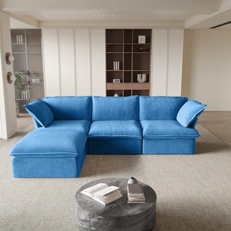 Kadife Modüler Puflu Yönü Değiştirilebilir Köşe Koltuk - 312x212 cm - 260002