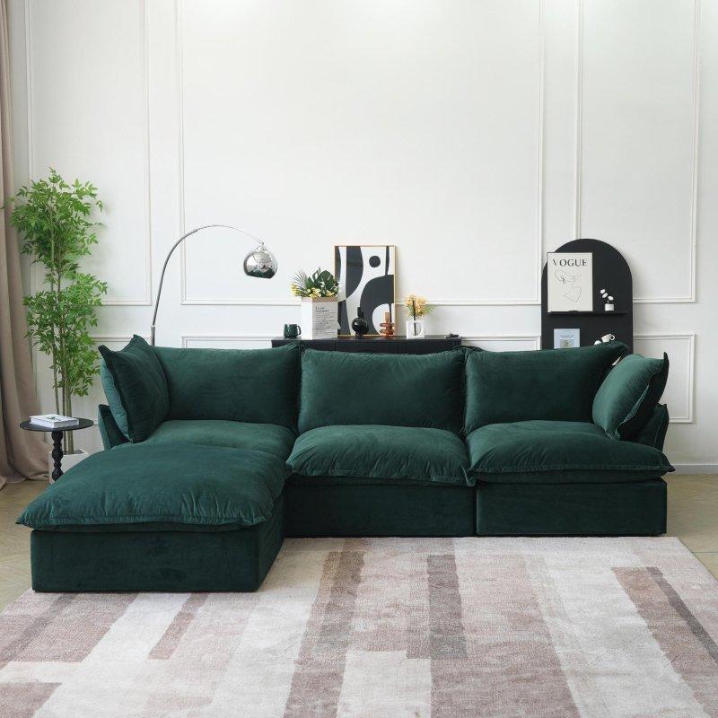 Kadife Modüler Puflu Yönü Değiştirilebilir Köşe Koltuk - 312x212 cm - 260002