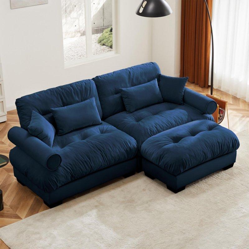 Kadife Modüler Puflu Yuvarlak Kolçaklı Köşe Koltuk - 238 cm - 255708