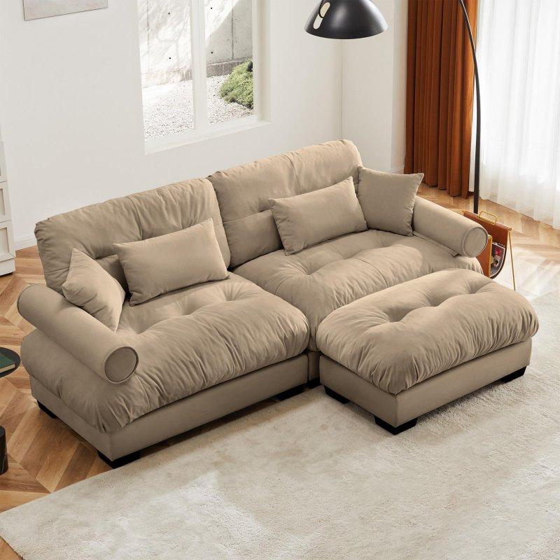 Kadife Modüler Puflu Yuvarlak Kolçaklı Köşe Koltuk - 238 cm - 255708