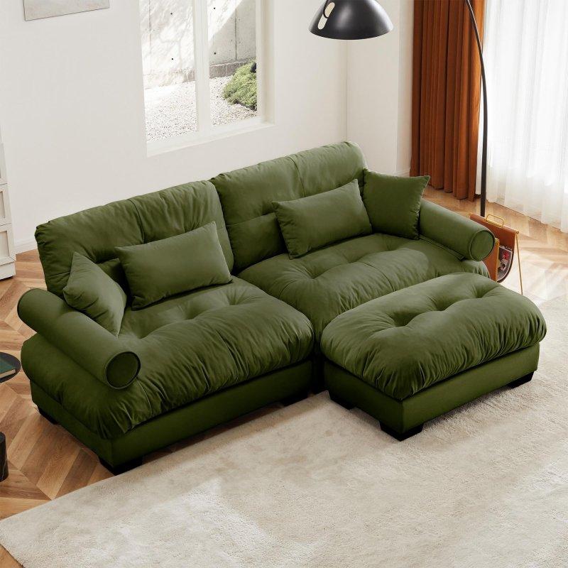 Kadife Modüler Puflu Yuvarlak Kolçaklı Köşe Koltuk - 238 cm - 255708