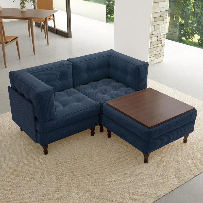 Kadife Modüler Sandıklı Puflu Köşe Koltuk - 211x146 cm - 255034