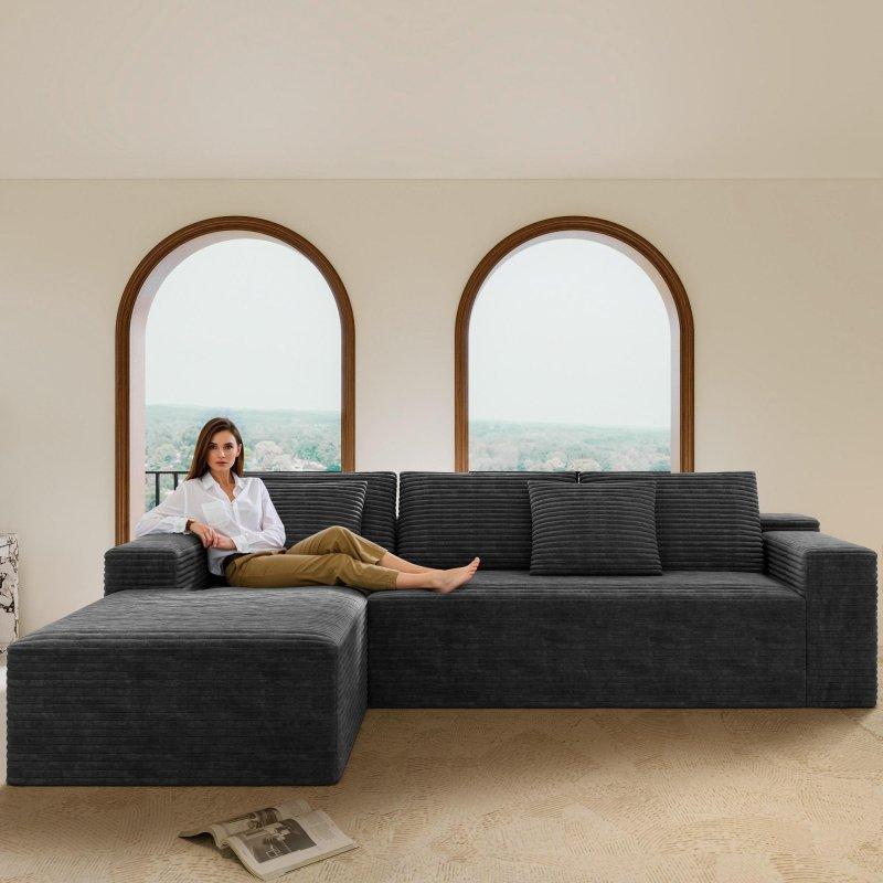 Kadife Modüler Şezlonglu Kurulum Gerektirmeyen Bohem Koltuk - 265x175 cm - 294048