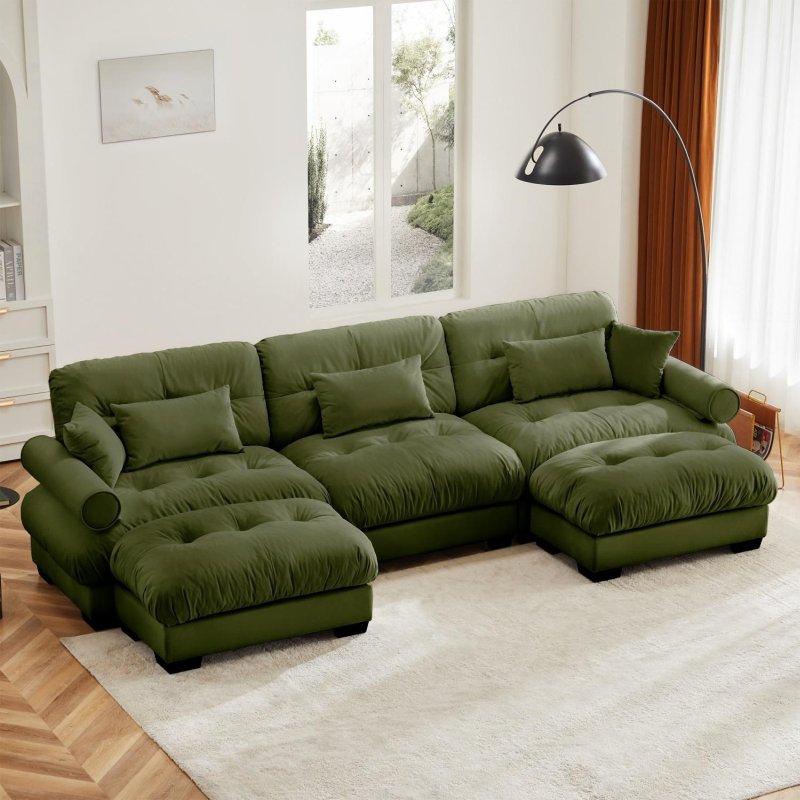 Kadife Yönü Değiştirilebilir Puf Dahil Modüler Köşe Koltuk - 331x157 cm - 257832
