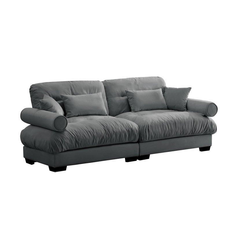Kadife Yuvarlak Kolçaklı 3 Kişilik Bohem Koltuk - 238 cm - 277913