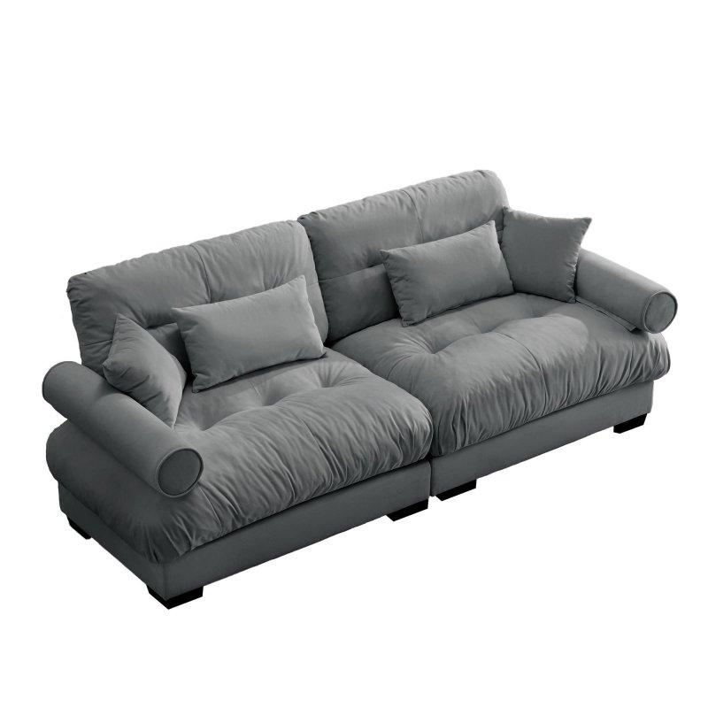 Kadife Yuvarlak Kolçaklı 3 Kişilik Bohem Koltuk - 238 cm - 277913