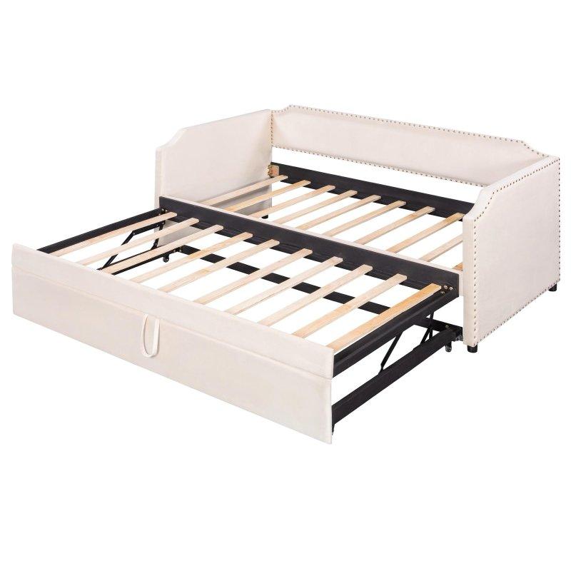 Kadife Zımba Detaylı Yükselen Yavru Yataklı Daybed Karyola - 206x112 cm - 330437