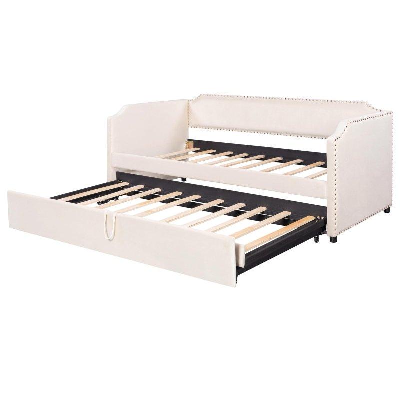Kadife Zımba Detaylı Yükselen Yavru Yataklı Daybed Karyola - 206x112 cm - 330437