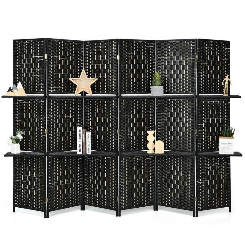 Kahve Siyah Kavak Masif Ahşap Katlanır 6 Panelli Paravan - 271x180 cm - 321139