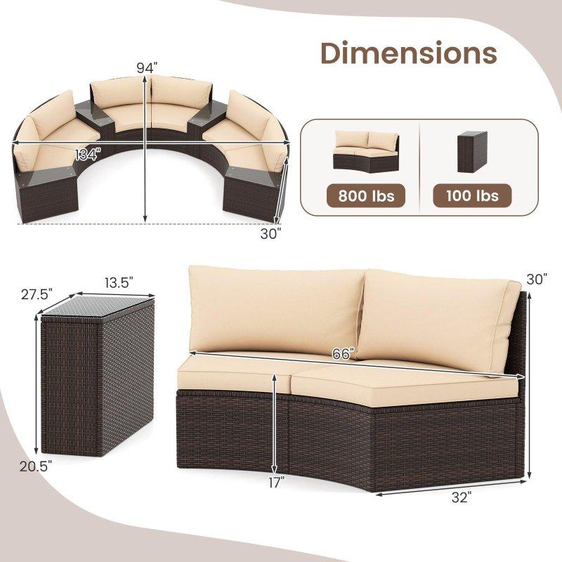 Kahve Tonları PE Rattan 7 Parça Kavisli Temperli Cam Sehpalı Bahçe Takımı - 269445