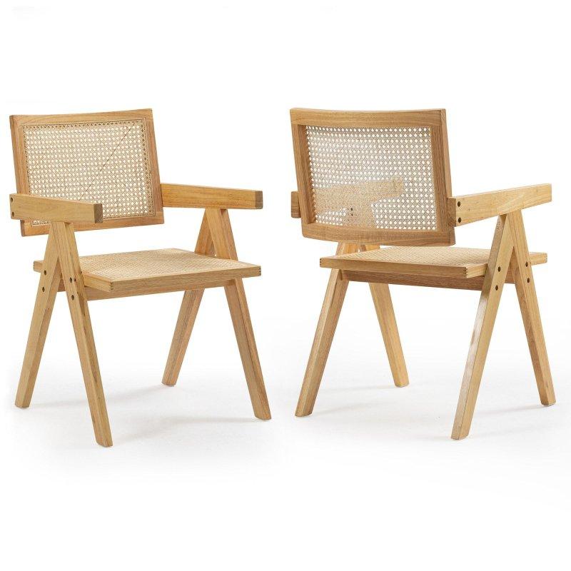 Kahverengi Ahşap 2li Set Rattan Sandalye - 251802