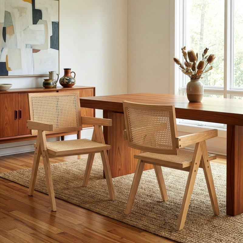 Kahverengi Ahşap 2li Set Rattan Sandalye - 251802 Kahverengi Ahşap 2li Set Rattan Sandalye - 251802
