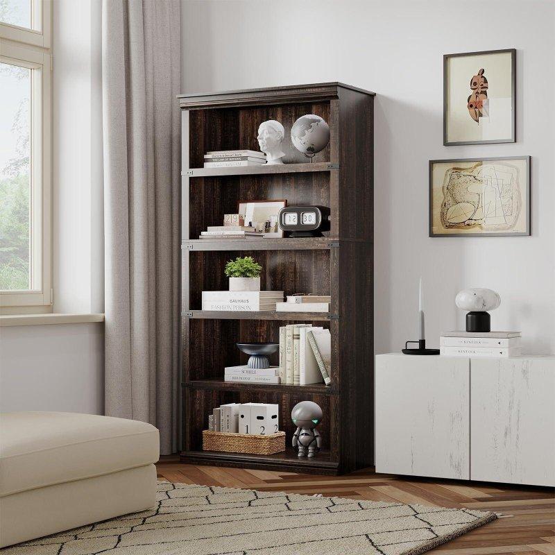 Kahverengi Ahşap 5 Raflı Kır Evi Tasarım Kitaplık - 181 cm - 312293