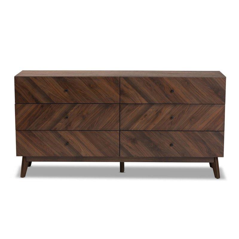 Kahverengi Ahşap 6 Çekmeceli Konik Ayaklı Retro Şifonyer - 161x80x42 cm - 295771