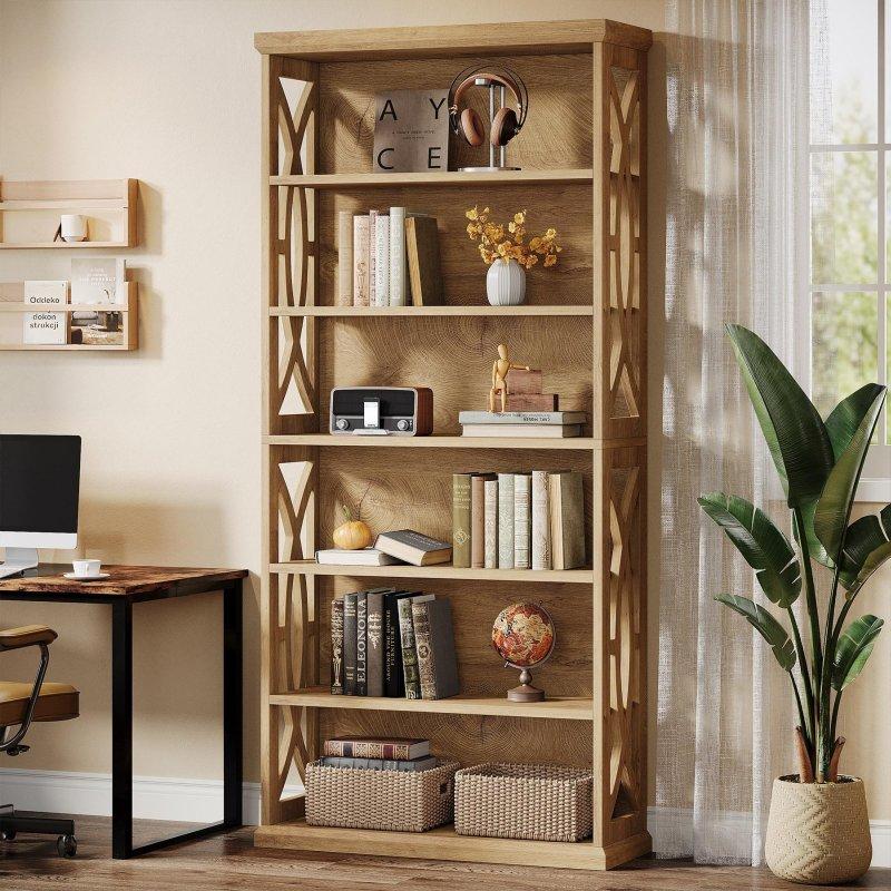 Kahverengi Ahşap 6 Raflı Endüstriyel Tasarım Kitaplık - 81x30x180 cm - 317890