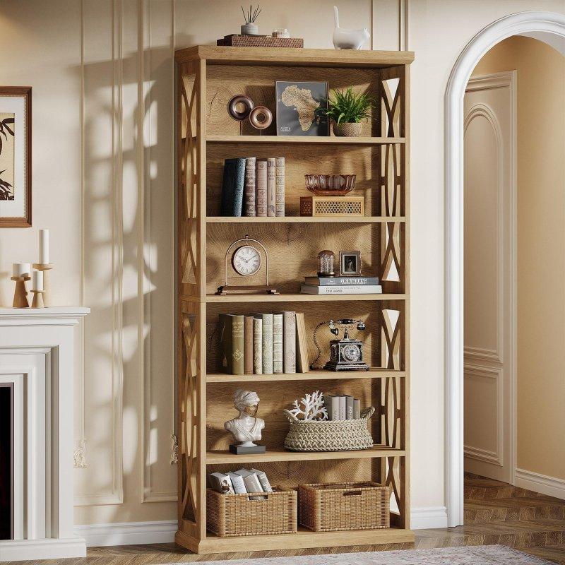 Kahverengi Ahşap 6 Raflı Endüstriyel Tasarım Kitaplık - 81x30x180 cm - 317890