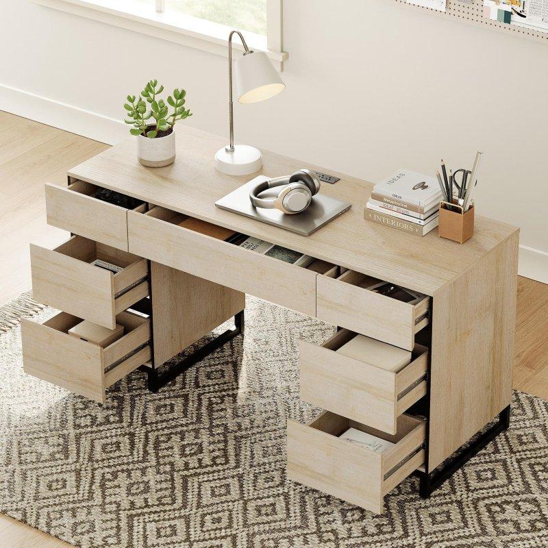 Kahverengi Ahşap 7 Çekmeceli Şarj İstasyonlu Ofis Masası - 150 cm - 327566