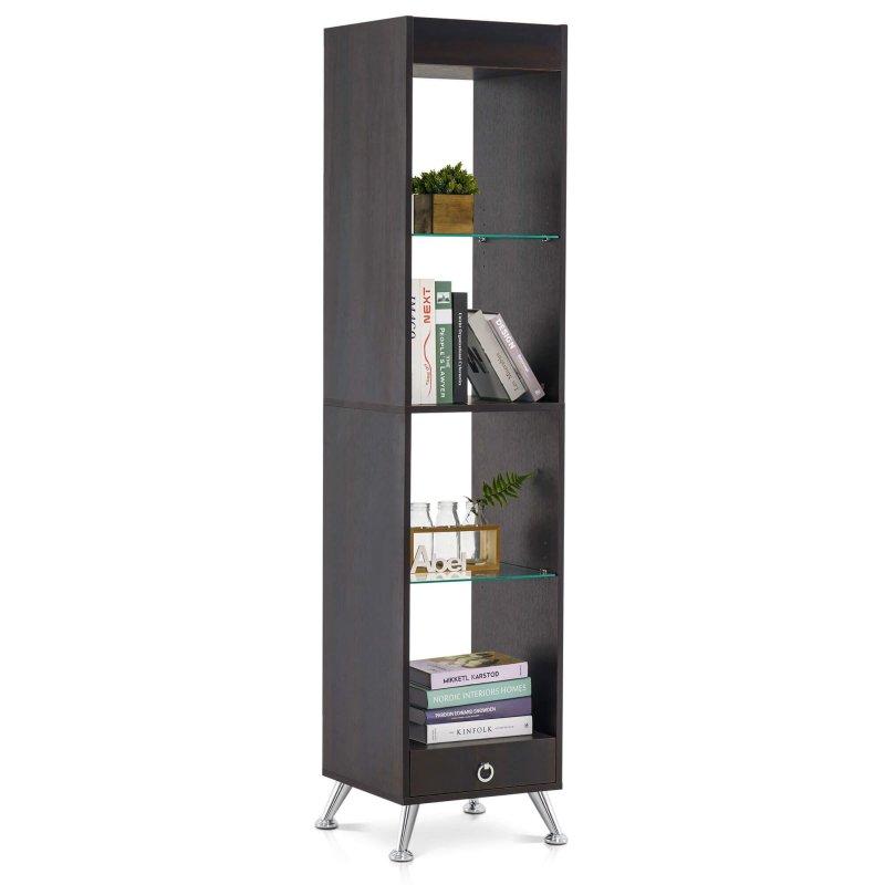 Kahverengi Ahşap Ayarlanabilir Cam Raflı Dar Kitaplık - 37x41x168 cm - 317011