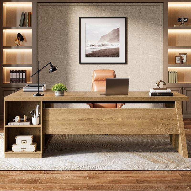 Kahverengi Ahşap Çekmeceli Raflı L Tipi Ofis Masası - 198x140 cm - 326162