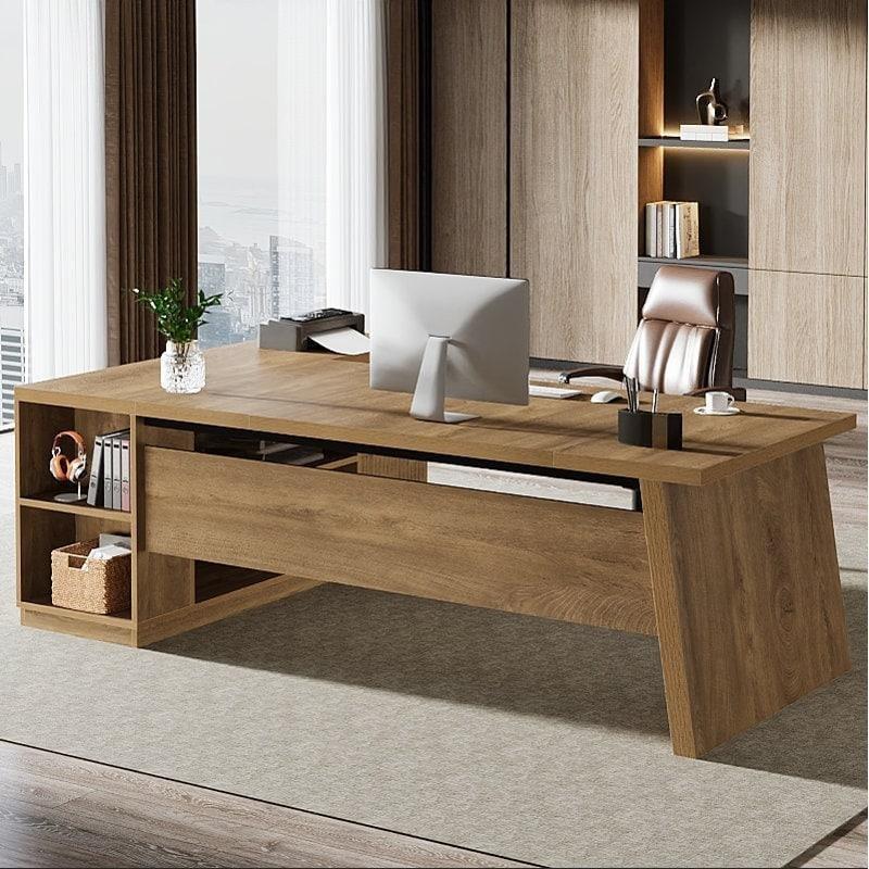 Kahverengi Ahşap Çekmeceli Raflı L Tipi Ofis Masası - 198x140 cm - 326162 Kahverengi Ahşap Çekmeceli Raflı L Tipi Ofis Masası - 198x140 cm - 326162