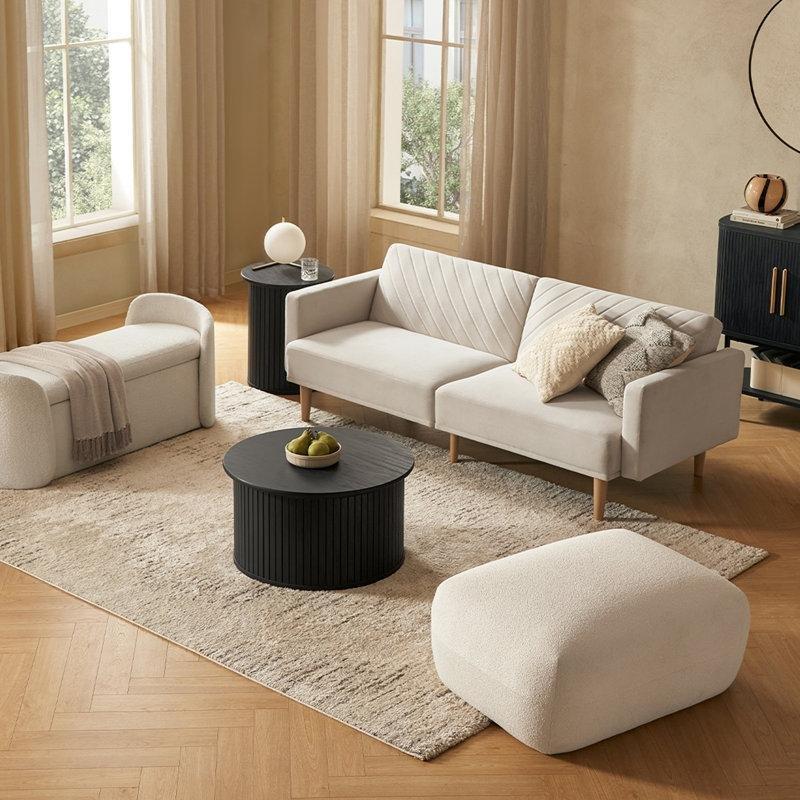 Kahverengi Ahşap Çıtalı Depolama Alanlı Yuvarlak Orta Sehpa - 71 cm - 244194