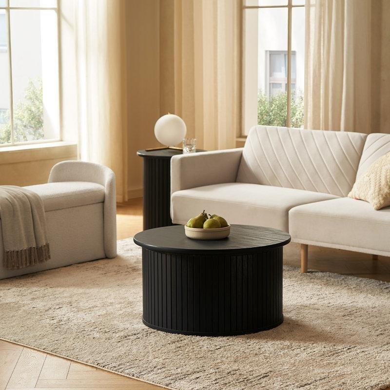 Kahverengi Ahşap Çıtalı Depolama Alanlı Yuvarlak Orta Sehpa - 71 cm - 244194