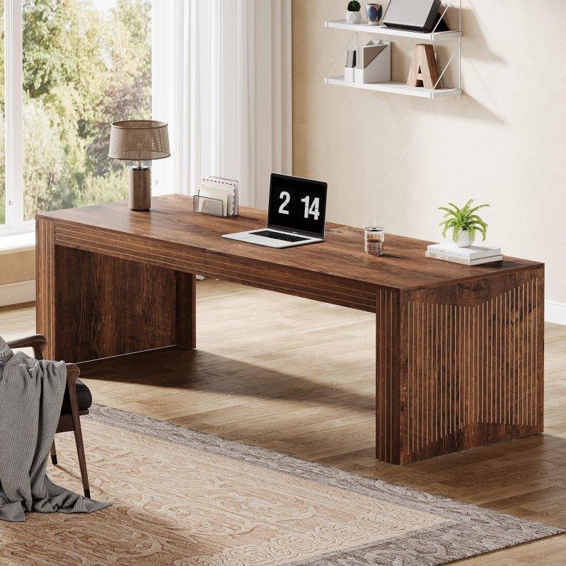 Kahverengi Ahşap Desenli MDF İki Kişilik Geniş Ofis Masası - 200 cm - 325929