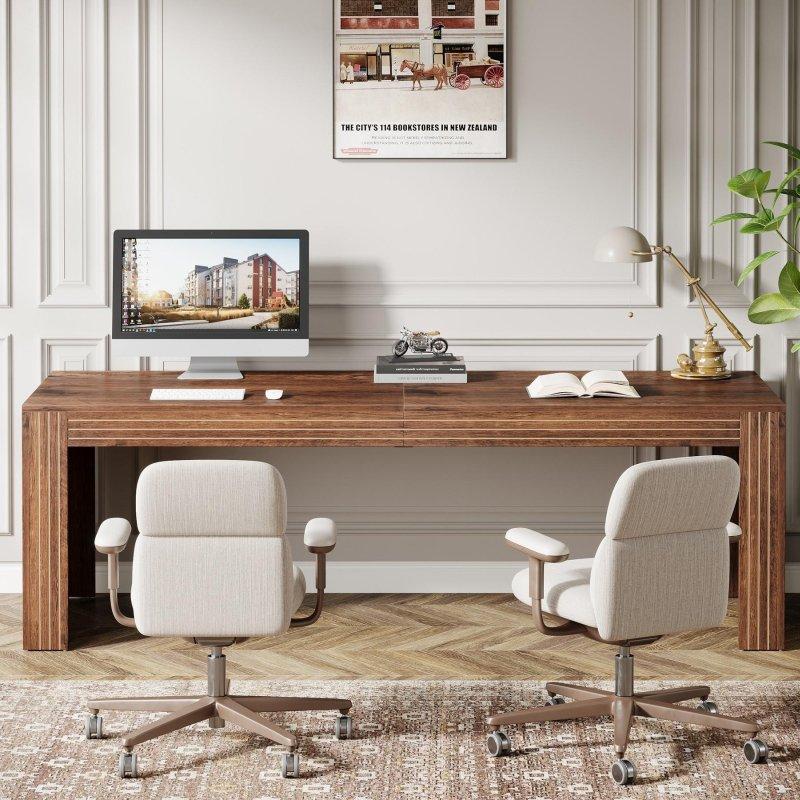 Kahverengi Ahşap Desenli MDF İki Kişilik Geniş Ofis Masası - 200 cm - 325929