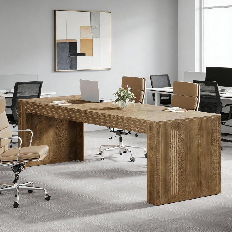 Kahverengi Ahşap Desenli Minimalist Çift Kişilik Ofis Masası - 201 cm - 325652