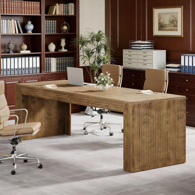 Kahverengi Ahşap Desenli Minimalist Çift Kişilik Ofis Masası - 201 cm - 325652