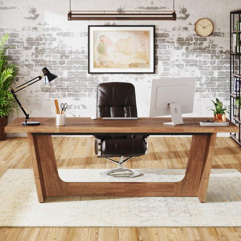 Kahverengi Ahşap Endüstriyel Dikdörtgen Ofis Masası - 181x80 cm - 327598