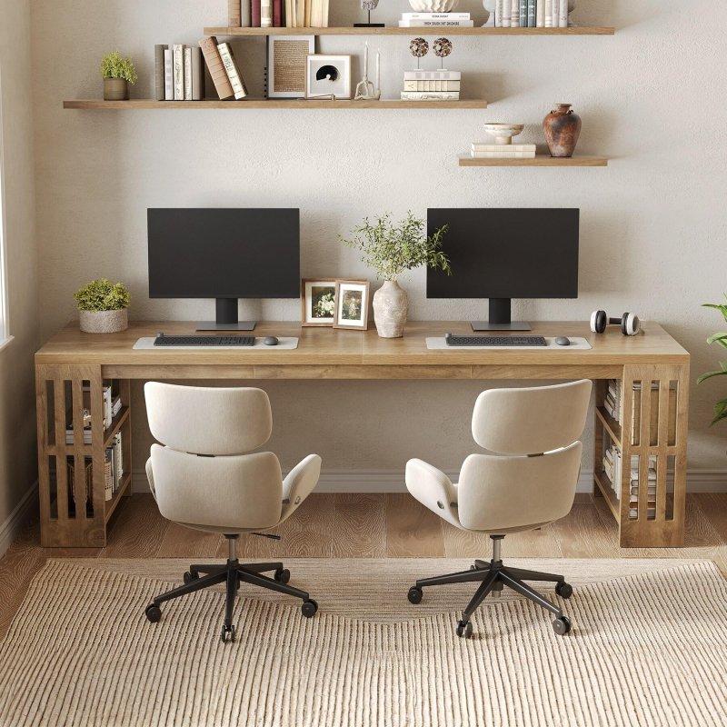 Kahverengi Ahşap İki Kişilik Kitaplıklı Ofis Masası - 200x60 cm - 327979