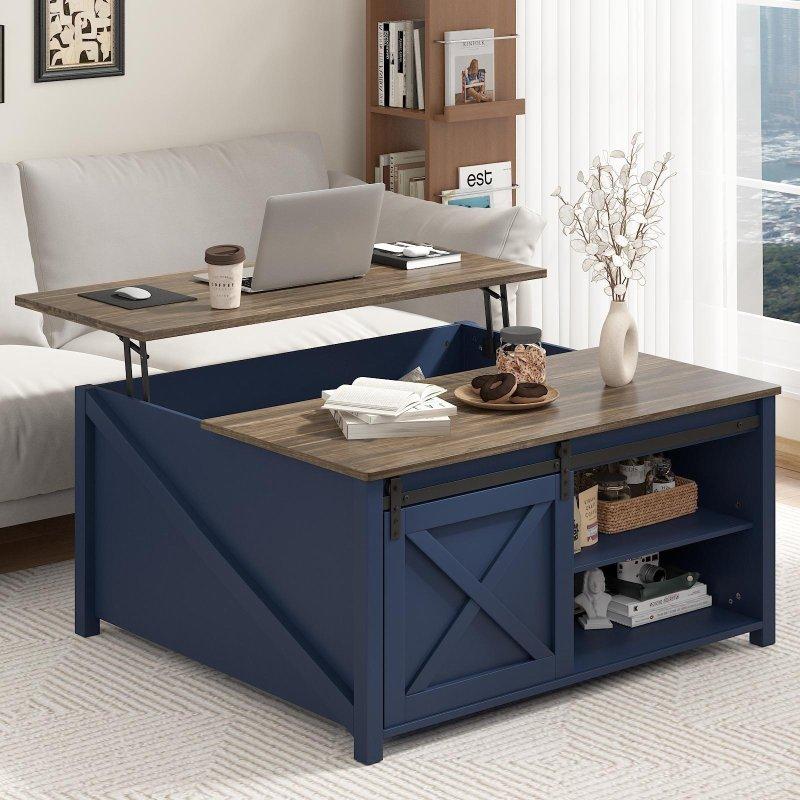 Kahverengi Ahşap Kaldırılabilir Tablalı ve Depolamalı Akıllı Sehpa - 81x81 cm - 254501
